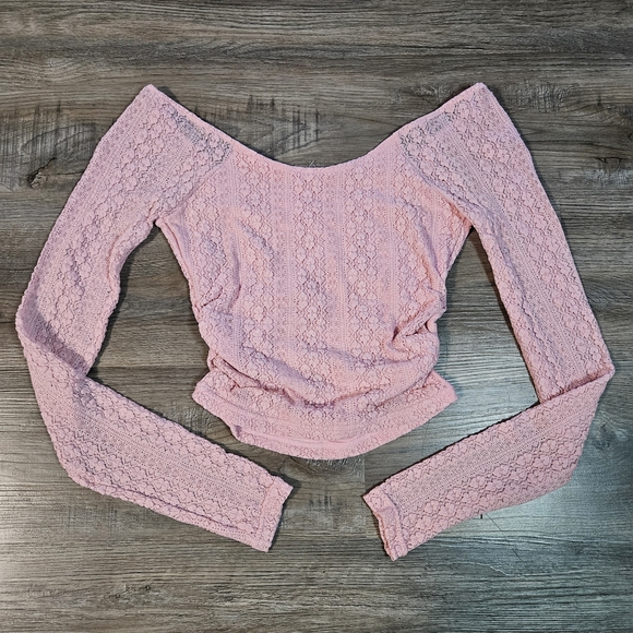 Aeropostale Pink Ruched Lace Long Sleeve Doll Top - Picture 8 of 9